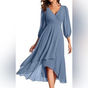 NEW Chiffon XS V Neck Long Sleeves Dress Flowy High Low holiday Party Gown nwt
